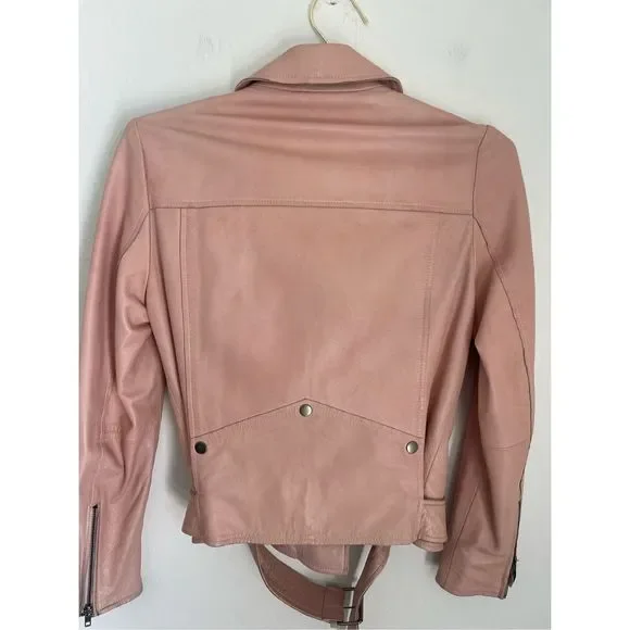 MUUBAA London Pink Biker Sheep Leather Jacket Size 6 - Picture 8 of 10